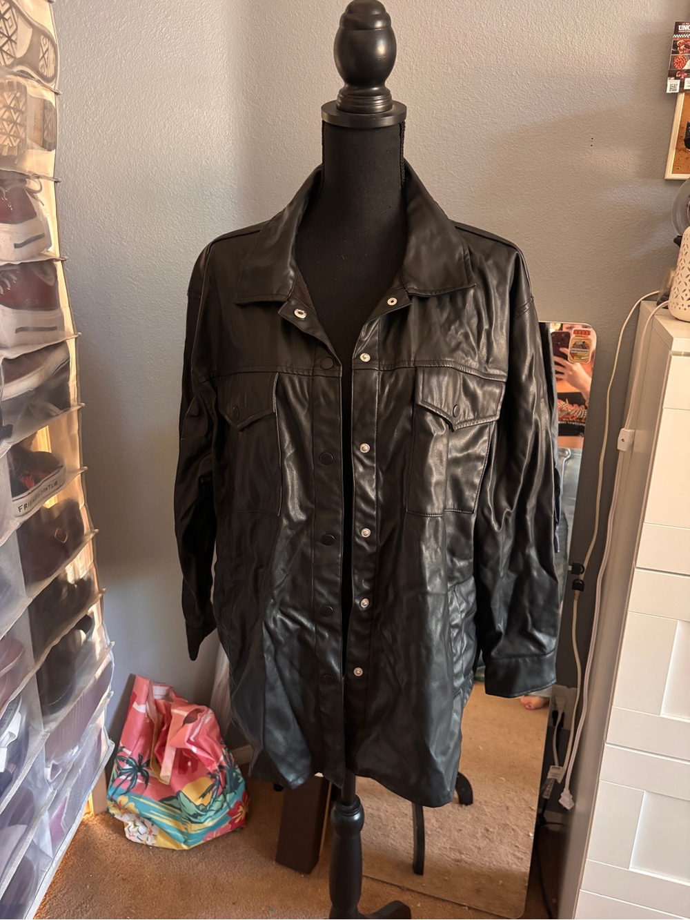 wild fable Black Faux Leather Trench Coat